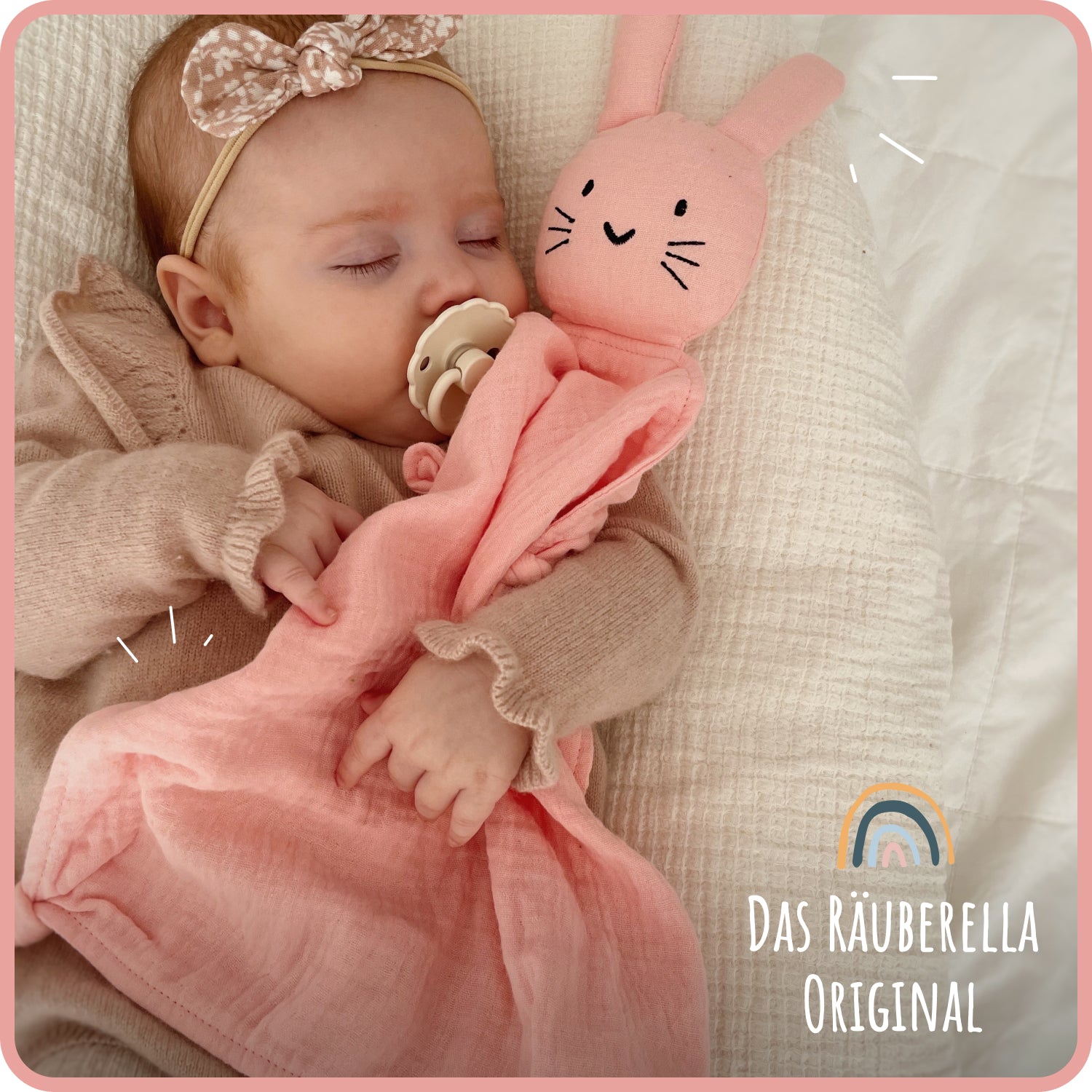 Muslin cuddly toy, rabbit, pink