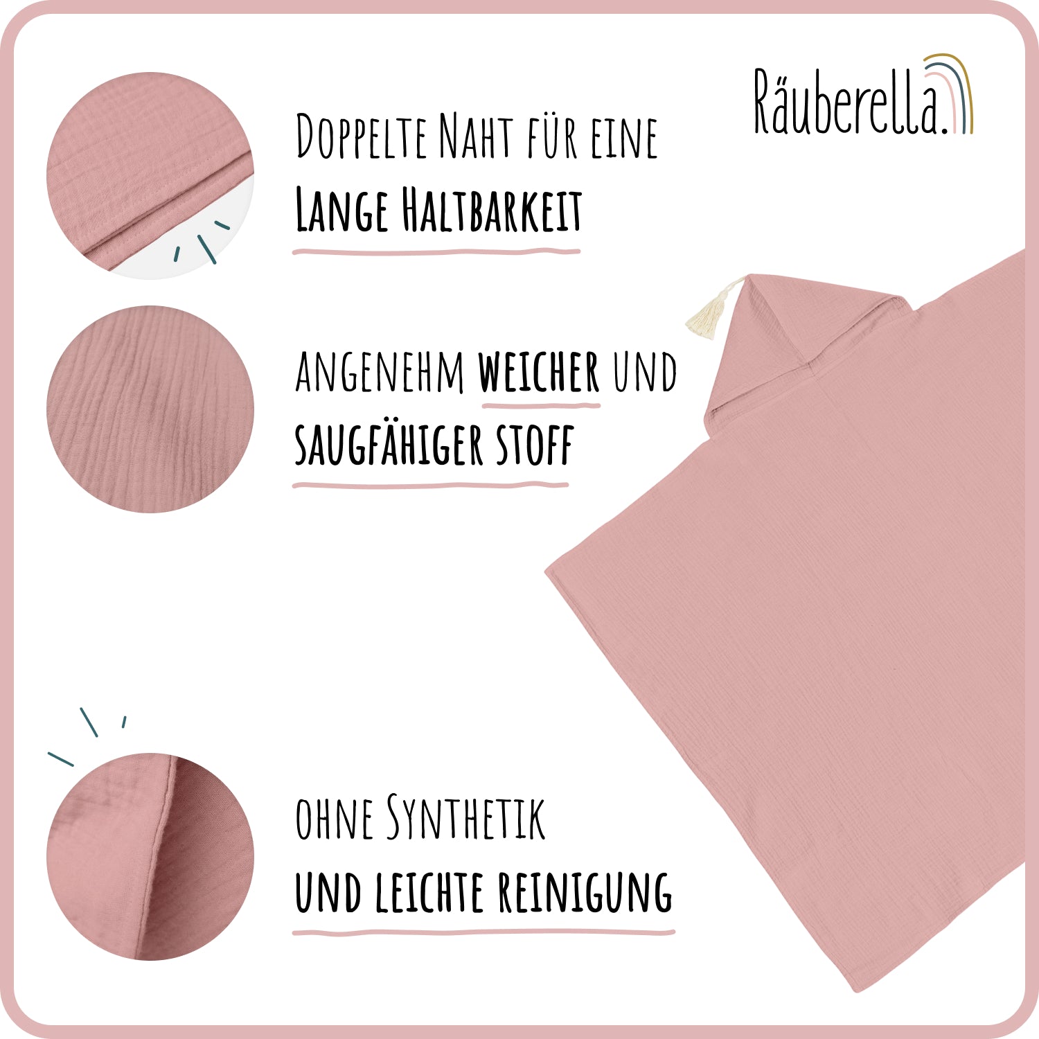 Muslin hooded towel (75x100cm) antique rose