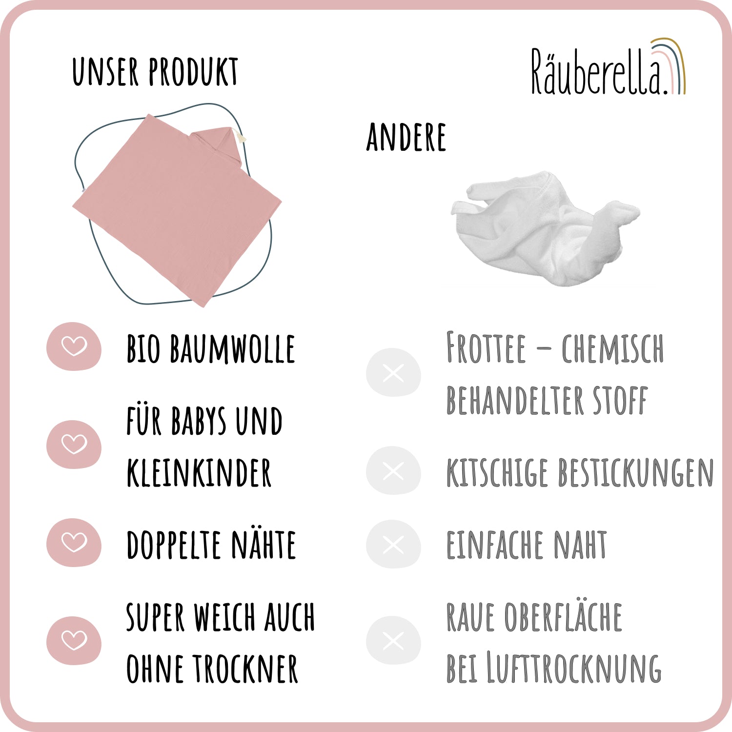 Muslin hooded towel (75x100cm) antique rose