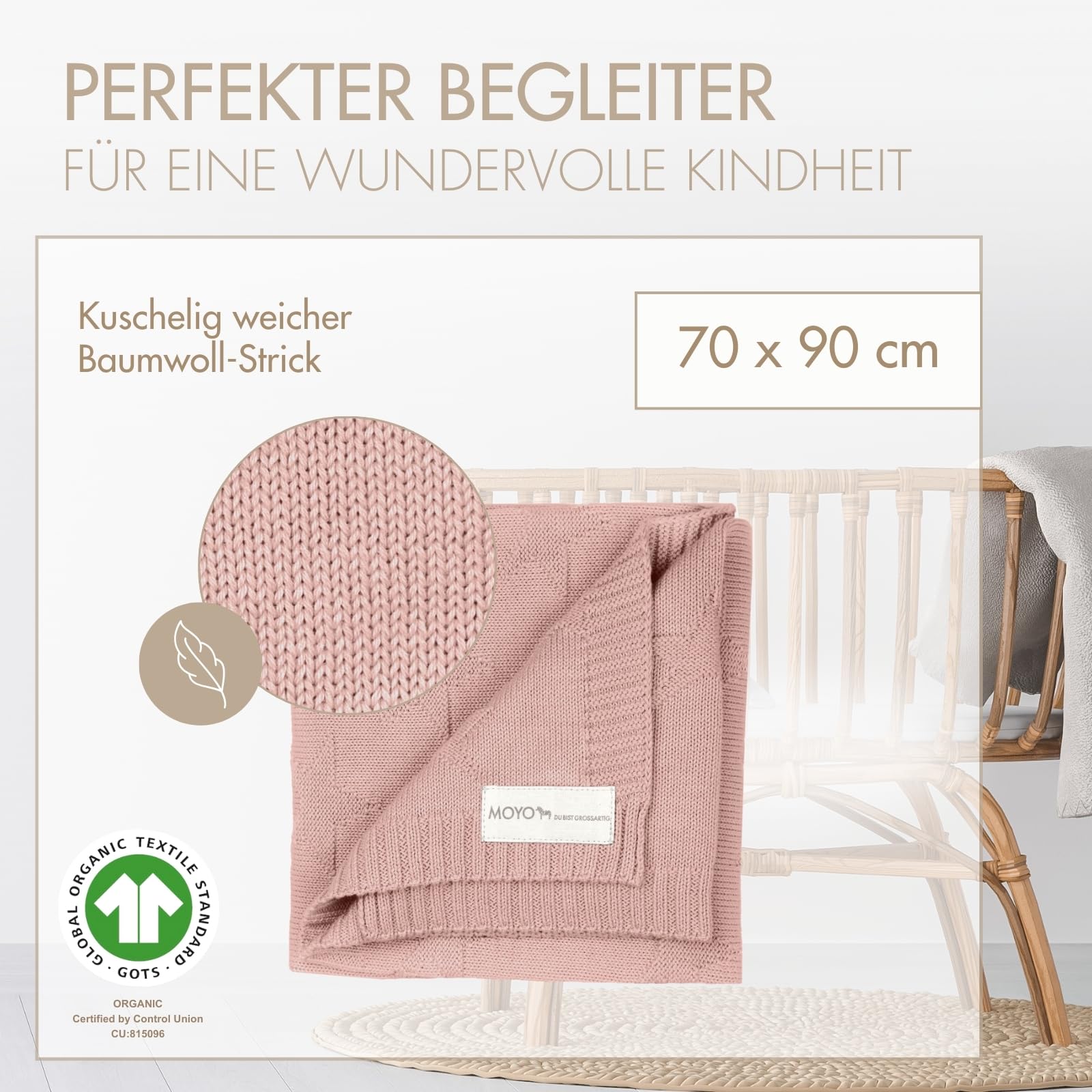 Strick Babydecke Sternenmuster zauberhafter Rosenquarz — Maße