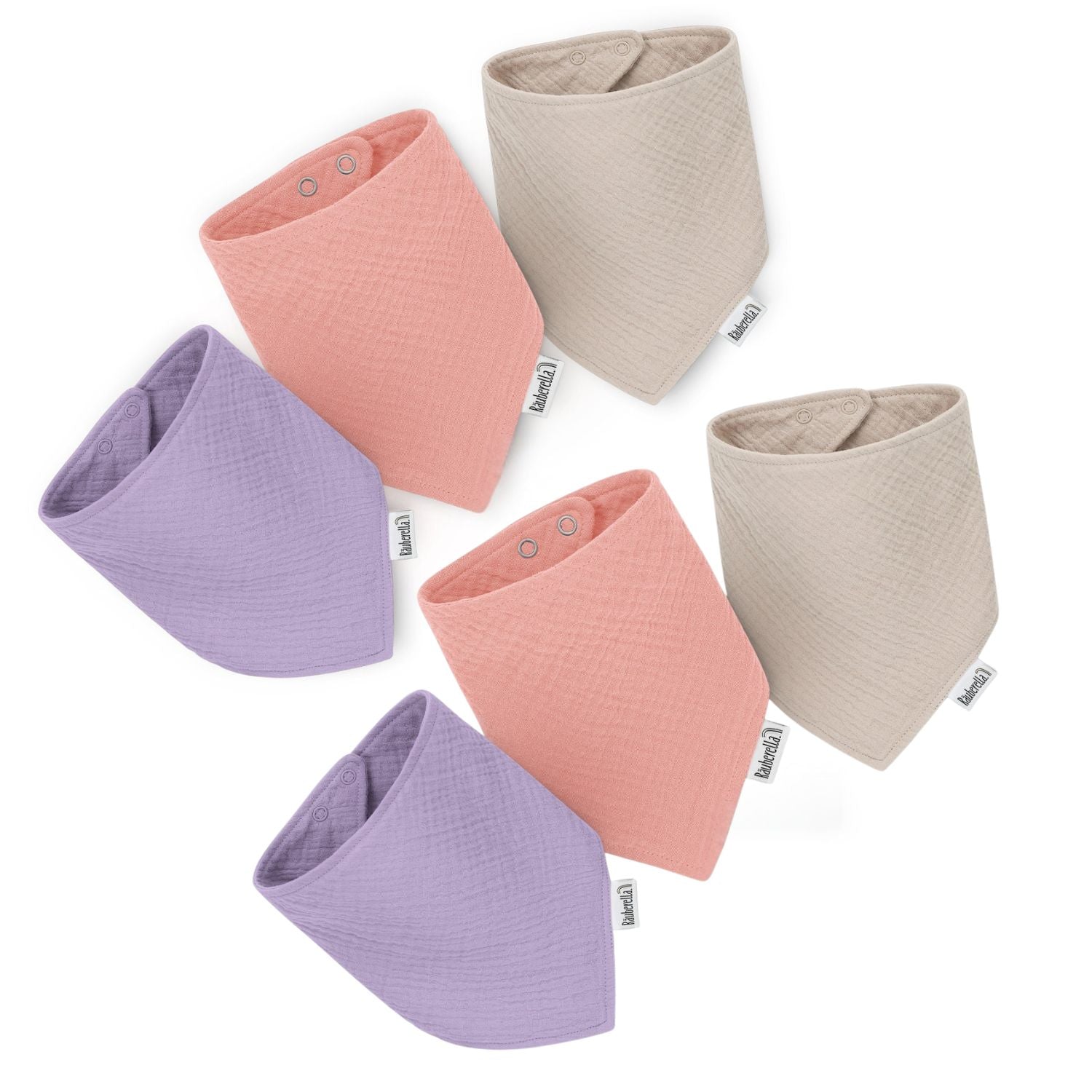 6er Set Musselin Lätzchen Flieder, Rosa & Beige