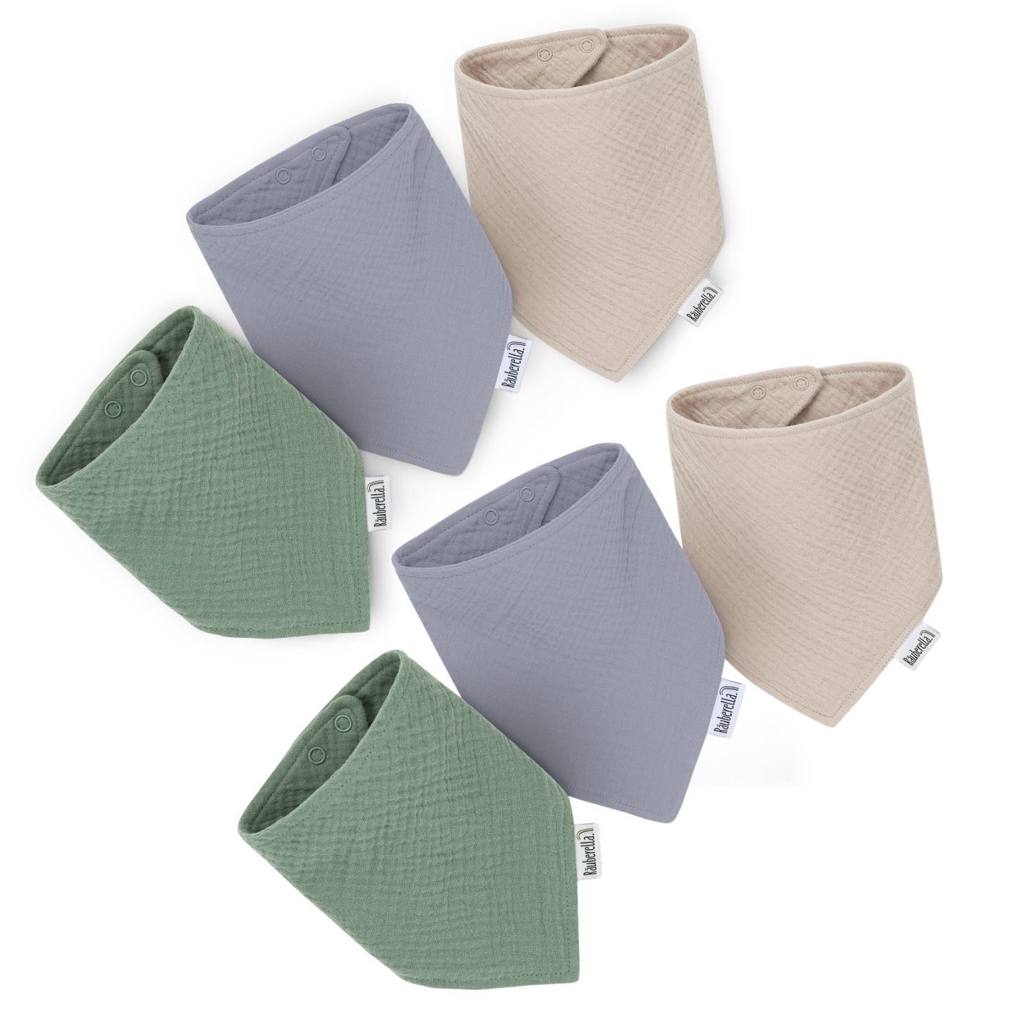 6er Set Musselin Lätzchen Mint, Blau & Beige