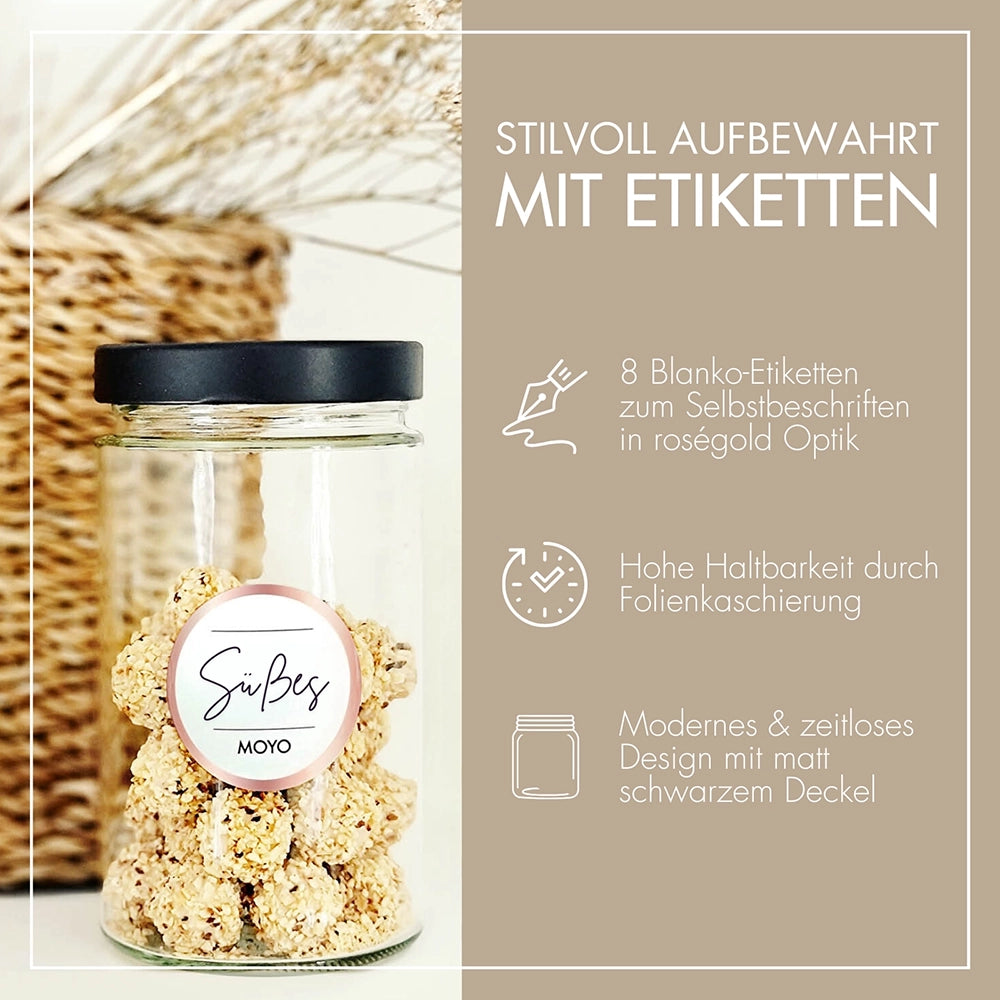 MOYO storage jars - Made in Germany, with label templates in sets of 3 &amp; 6