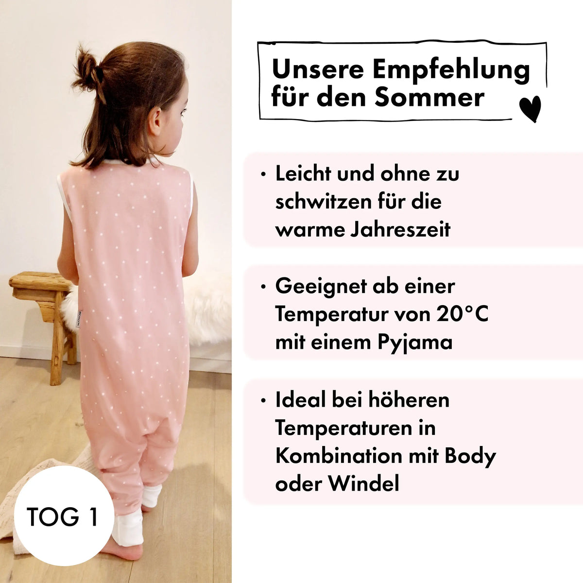 Sommer-Schlafsack mit Füßen Zarter Tupfen Rosé – Bild 4